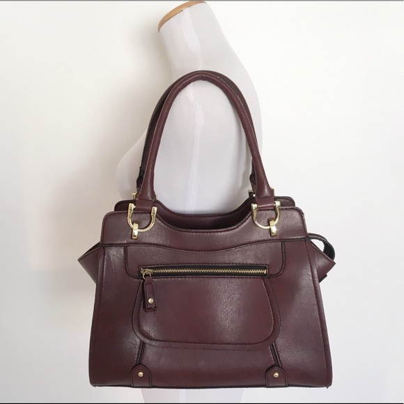 London Fog Handbags - London Fog Work Purse Burgundy Maroon Man-made Bag